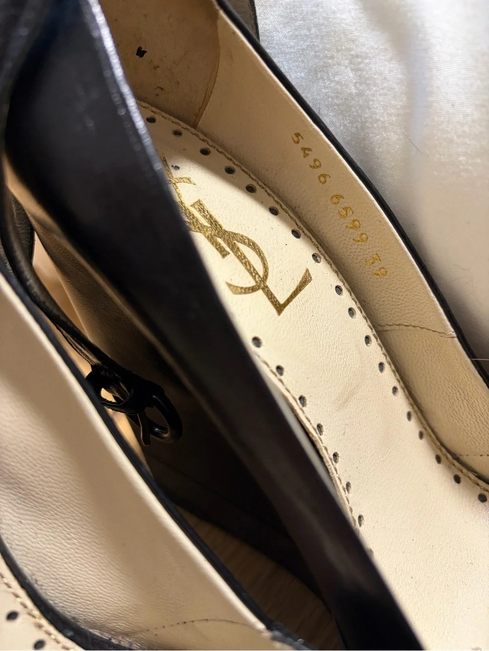 Yves Saint Laurent Black Leather Peep-Toe Ankle-Strap Wedges